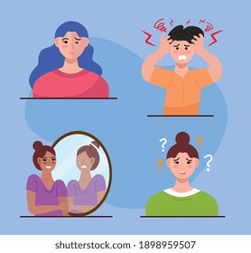 group of four persons with bipolar disorder vector illustration design