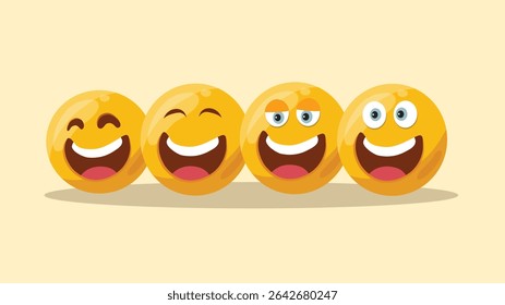 Um grupo de quatro emojis sorridentes e rindo em expressões diferentes para um dia emojis alegre