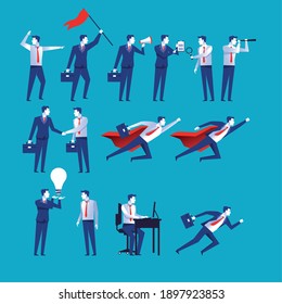 group of fourteen businessmen workers avatars characters vector illustration design