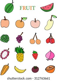 Group of fresh fruit doodle vector set