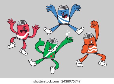 Group of Fresh Soda Can Cartoon Character Set