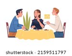 Group of Friend Character Eating Food at Home Sitting at Table Vector Illustration