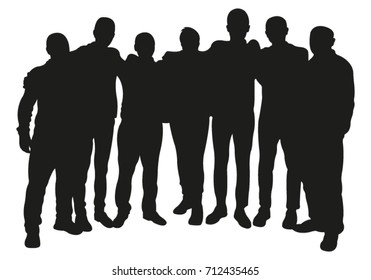 Group Of Friendly People Or Team. Vector Silhouette