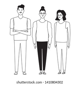 group of friends avatar cartoon character with fashion casual clothes  vector illustration graphic design