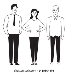 group of friends avatar cartoon character with fashion casual clothes  and businessman vector illustration graphic design
