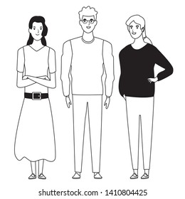 group of friends avatar cartoon character with fashion casual clothes  vector illustration graphic design