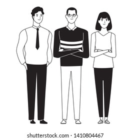 group of friends avatar cartoon character with fashion casual clothes  and businessman vector illustration graphic design