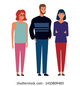 group of friends avatar cartoon character with fashion casual clothes