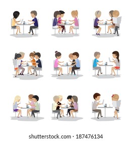 Group Of Friends In Cafe - Isolated On White Background - Vector Illustration, Graphic Design Editable For Your Design