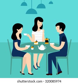 Group of friends in cafe. Vector Illustration.