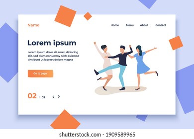 Grupo de amigos bailando. Diversión, fiesta, juntos. Feliz concepto de amigos. Ilustración vectorial para sitio web, página de inicio, tienda en línea