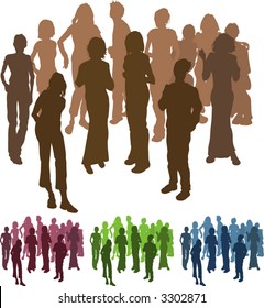  A group of friends each is a complete silhouette on separate layer in the vector files (those hugging are an individual set). Vector file includes several different colour versions