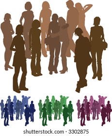  A group of friends each is a complete silhouette on separate layer in the vector files (those hugging are an individual set). Vector file includes several different colour versions