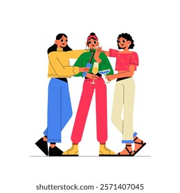 Group Of Friends Enjoying Drinks In Flat Vector Illustration Symbolizing Friendship, Celebration, And Socializing, Isolated On White Background
