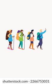 Group of friends going to Hiking vector design illustration