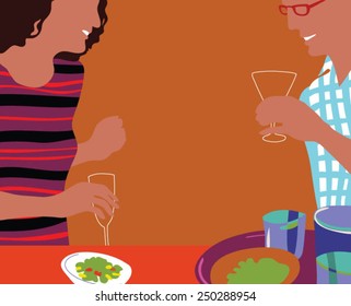 Group Friends Having Dinner Party Home Stock Vector (Royalty Free