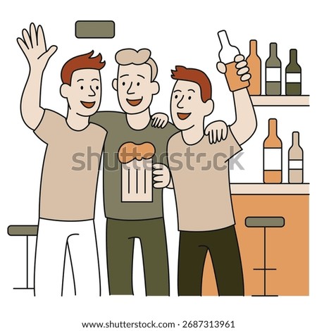 Group of friends having fun at a bar with beer