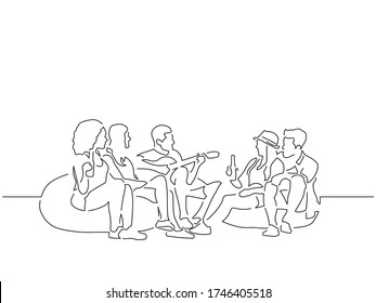 Group of friends having fun line drawing, vector illustration design.