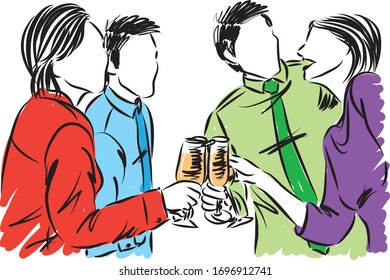 group of friends having party with drinks vector illustration