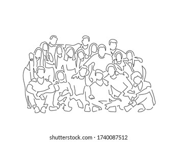 Group Friends Line Drawing Vector Illustration Stock Vector (Royalty ...