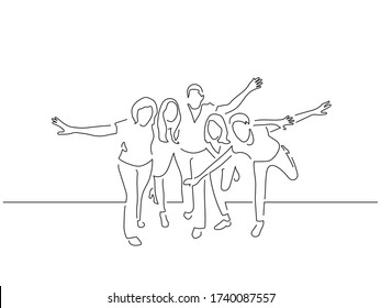 Group Friends Line Drawing Vector Illustration Stock Vector (Royalty