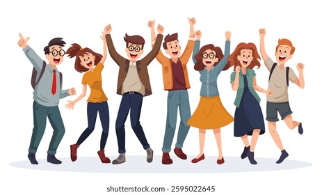 Group of friends men and women showing happy and cheerful gestures. Concept of teamwork, friendship, success.