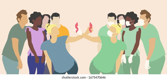 
Group of friends and group of nurses taking a selfie