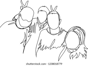 group of friends. one continuous line
