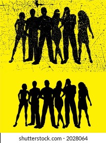Grupo de amigos, un conjunto con efecto grunge agregado - vector