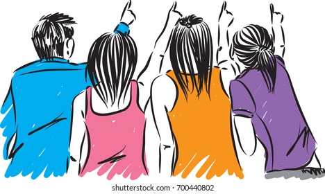 group of friends pointing vector illustration