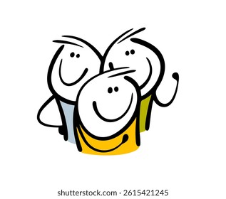 Group of friends with a positive attitude. Vector illustration of a team of children rejoicing at a victory. Cartoon people isolated on white background.