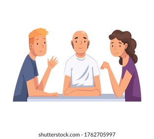 Group of Friends Sitting, Communicating and Looking at Us Set, Meeting of Friends Cartoon Vector Illustration