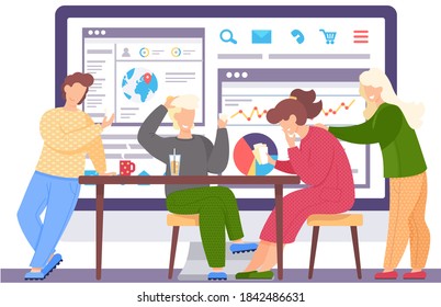 Group of friends is sitting at table and playing cards. People are drinking tea or coctails. Planet travel statistics poster on the background. Girl doing massage and supporting playing woman