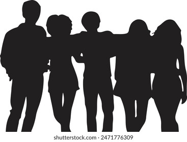 Group of friends standing together, silhouette