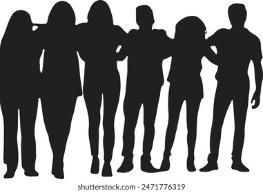 Group of friends standing together, silhouette