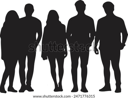 Group of friends standing together, silhouette