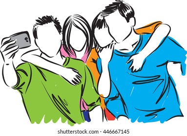 group of friends taking a photo illustration