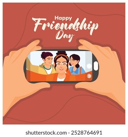 A group of friends taking photos with smartphones. Best friends forever. Friendship Day concept. Flat vector illustration.