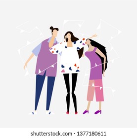 Group of friends talking and sharing the news. Happy everyday life. Be young, enjoy the life concept