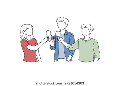 
Gruppe von Freunden, die zusammen Getränke toasten