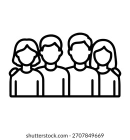 Icono de línea de Vector de grupo de amigos sobre un fondo blanco Icono de línea de Vector sobre un fondo blanco