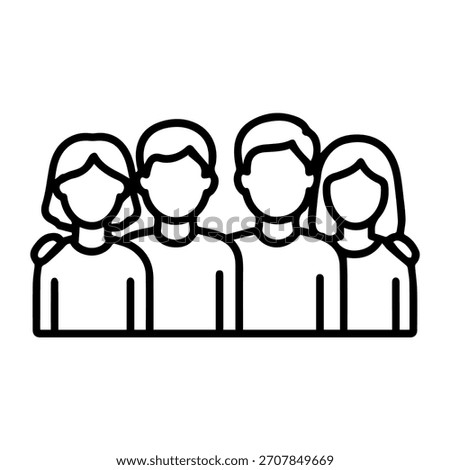 group of friends vector line icon on a white background Vector line icon on a white background