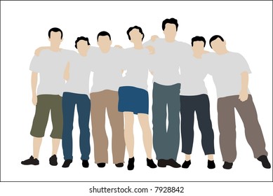 Group of friends in white T-shorts are beside vector