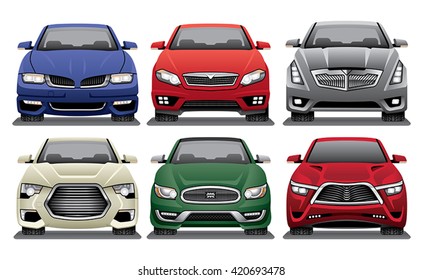 Group of Front Facing Luxury Sedan Vector Drawings