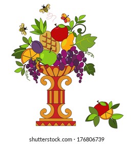 The group of fruits in bowl. Vector illustration