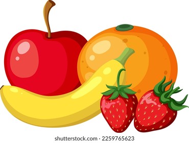 Group of fruits on white background illustration
