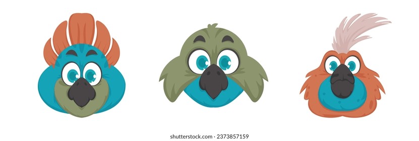 Un grupo de loros divertidos y adorables, grandes y de colores vivos. Ilustración vectorial.