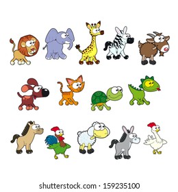 Group of funny animals. Vector, cartoon isolated characters.