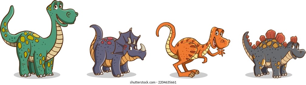 Group of funny cartoon dinosaurs.