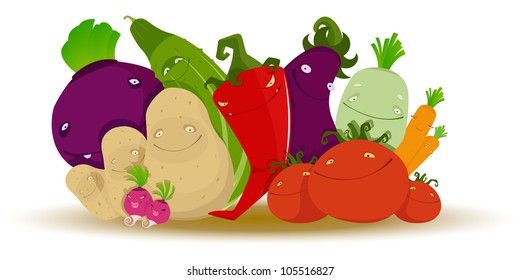 Group of funny cartoon vegetables